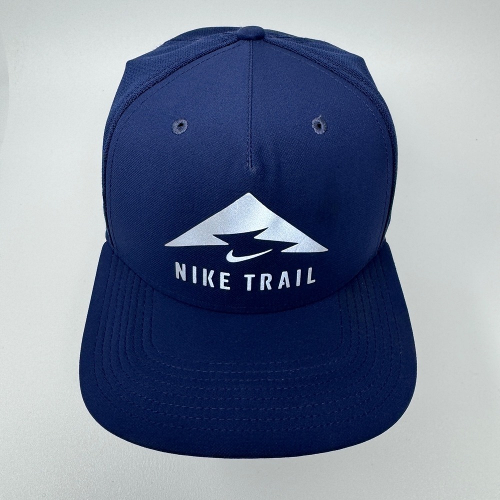 Nike Trail Running Hat Mens Navy Blue Mesh Adjustable Trucker Cap F7 DDV